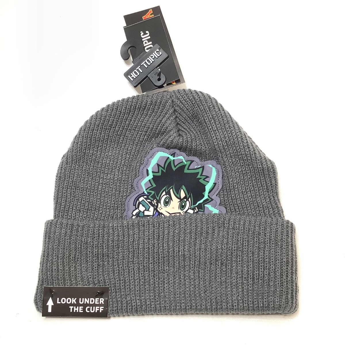 Hot Topic Hat MHA Chibi Deku Peeking Beanie Knit Gray Winter My