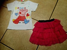 NWT Peppa Pig Graphic White S/S Top Pk Tulle Skirt Party Set 18/24M 2T 4T 5T