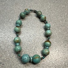 Chunky Sterling Silver Southwestern Style Turquoise Bead Necklace 17