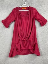 Urban Mango blouse tunic women medium red twist front layered ruffle 3/4 sleeve