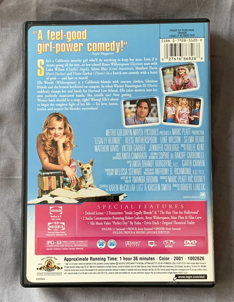 Legally Blonde - DVD - Reese Witherspoon Widescreen Special Edition - Image 2 of 3