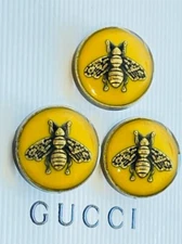 Gucci  buttons 3 pcs  metal 17 mm 0,7 inch  metal   Logo GG yellow stamped
