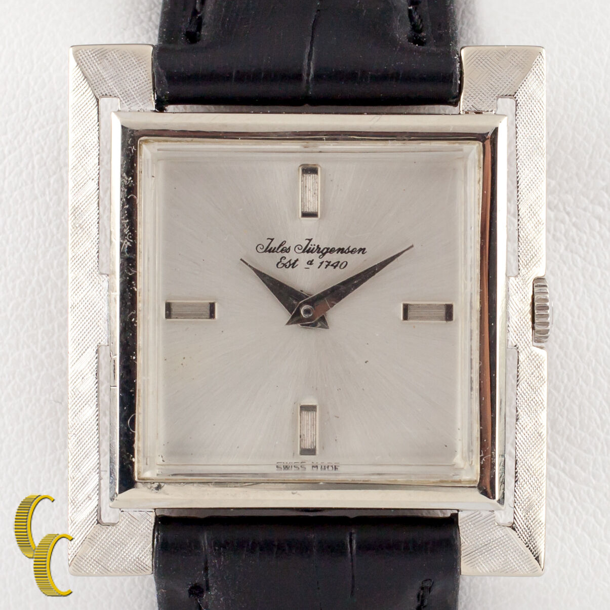 Jules Jurgensen 14k White Gold Mechanical Hand-Winding Watch w/ Leather Band