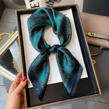 100 Mulberry Silk 27" Square Scarf Women Neckerchief Wrap Black Blue Paisley