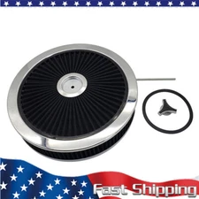 For Flat Base SBC 350 BBC 454 14"X 3" Round Chrome washable Air Cleaner Assembly