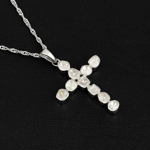 Pendentif Victorien Ancien En Diamant - Argent 925, Fait Main, Bijou Femme