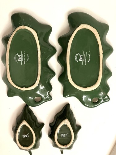 Pier 1 Green Leaf Shape Stoneware Serving Dishes Platter Crackle Glaze Set of 4 - Photo 2 sur 12