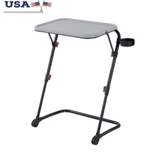 Adjustable Folding Tray Table W/ Cup Holder Indoor Lightweight Portable New