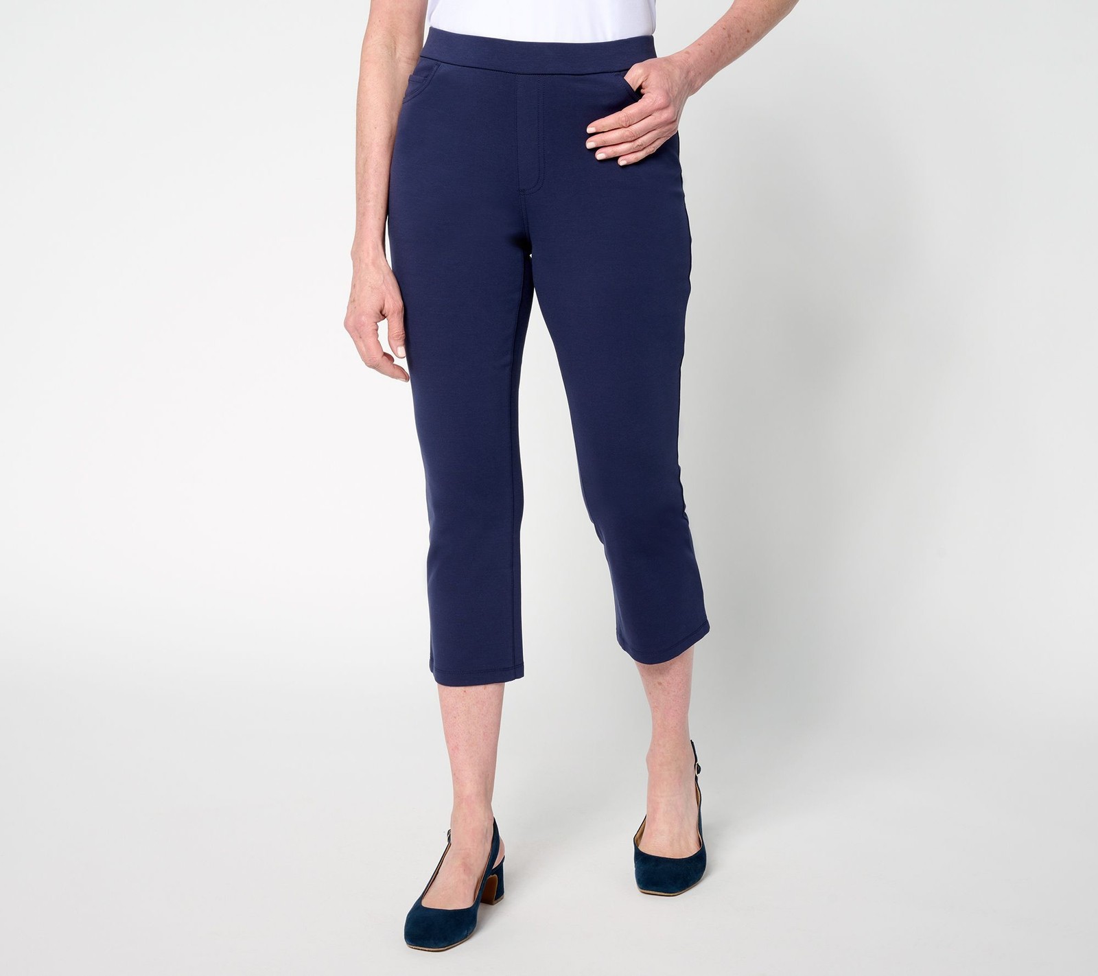 Susan Graver Women's Petite Pants PL Weekend Cotton Ponte Slim Leg Blue A687835