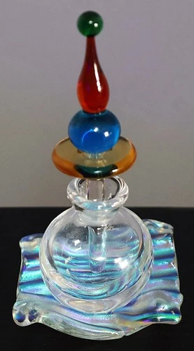 Vintage Venetian Murano Art Glass Iridescent Base Perfume 4" Tall Scent Bottle