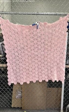 Handmade 43"x43" Pink Daisy Flowers Floral Crocheted Afghan Throw Blanket