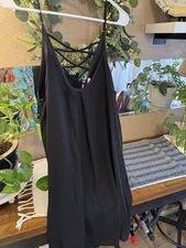 NWOT Everly Black Mini Loose Slip Dress Sleeveless Strappy Back Lined S