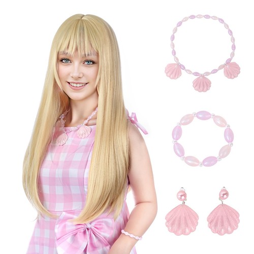 Blonde Wig With Bangs Long Blonde Cosplay Wig Straight Halloween Costume Wigs...