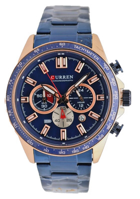 Herren Chronograph 48mm Edelstahl Quarz Armband Uhr Rosé Blau Datum Stoppuhr Neu