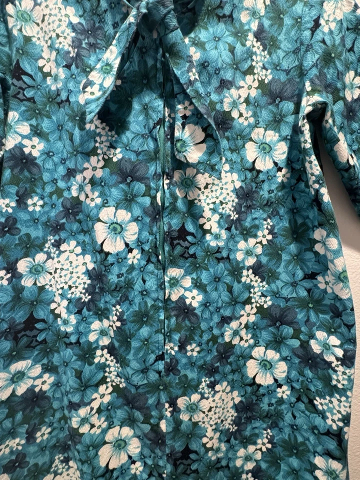 Vestido Vintage Sears Hawaiian Fashions Talla 12 Azul Estampado Floral Manga Corta De Colección Foto 4 de 4