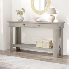 54" Wooden Console Table, Entryway Table with Drawers & Open Storage Shelf