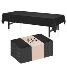 20 Pack Black Rectangle Plastic Tablecloth, 54"x 108" Disposable Table Cloth ...