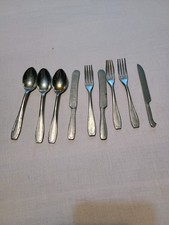 Vintage Aluminum Child's Toy Silverware Flatware Play Set Made USA 9pc