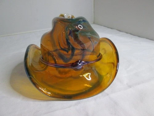 BLENKO Hand Blown AMBER Glass COWBOY HAT Signed Artist 2011 Collectible Piece