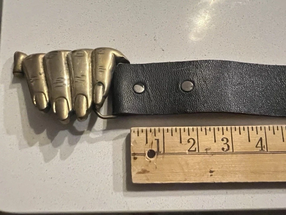 VTG 1979 Baron Brass Belt Buckle Gothic Black Leather Hand Gauntlet Style Rare - Image 2 of 4