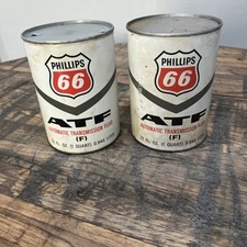 2 Vintage 1 QT Phillips 66 ATF Transmission Fluid Metal & Carboard Empty