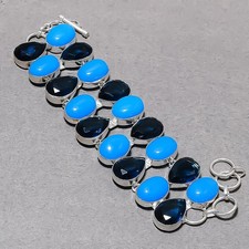 Blue Chalcedony Iolite Gemstone Jewelry Fashion Gift Handmade Bracelet 9" SR 142