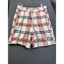 Hollister Men's Plaid Board Shorts Swim Trunks Multicolor Red Navy White Size 30
