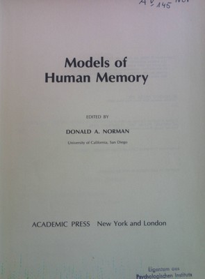 Models of Human Memory Norman, Donald A.: