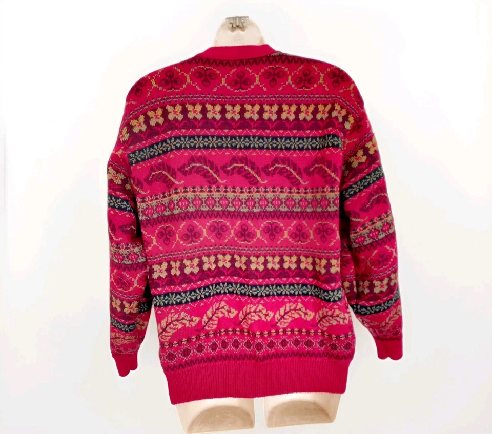 Vintage 70s 80s Funky Red Xmas Knitwear Cardigan size M 14 16 UK Made in England - Image 3 of 4