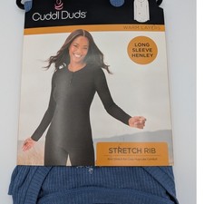 Cuddl Duds Warm Layers Long Sleeve Henley Stretch Rib Knit Blue Women's S