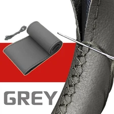 Gray Genuine EFL Leather Sport DIY Car Auto Steering Wheel Cover Protector Trim