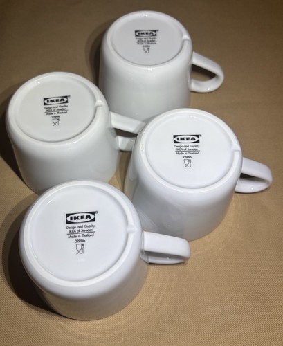 Set of 4 IKEA Porcelain Coffee Tea Cup Mugs 21986 White Made in Thailand NICE! - Picture 6 of 6