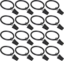 16 Pack Curtain Rings with Clips, Window Clip Rings Black Curtain Hooks Hangers 
