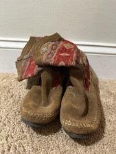 Minnetonka 1573 Women Size 9 Brown Suede Tapestry Zip Baja Western Moccasin Boho