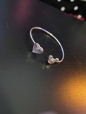 Disney silver plated heart and Micky Mouse open front cuff bracelet Crystal