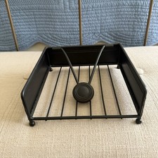 Black Metal Flat Napkin Holder w/ Pivoting Arm To Hold Down Napkins