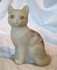 Fenton Satin Yellow Custard Cat with Brown Roses Hand Painted & Signed - 3.75"