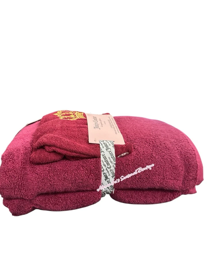Juicy Couture Golden Crown Burgundy 3PC Bath Hair Wrap Towel , Two Cotton Towels - Image 4 of 4