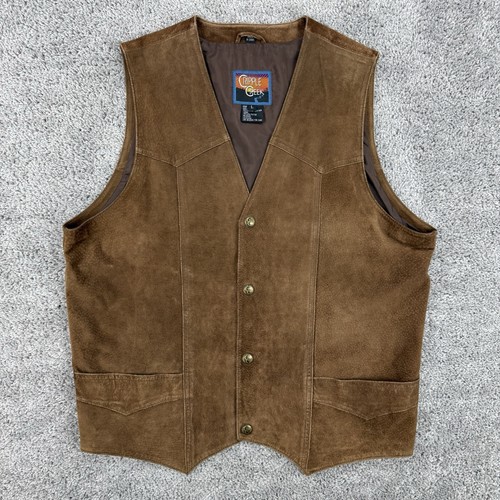 Cripple Creek Leather Vest Men’s L Brown Suede Snap Western Cowboy Country