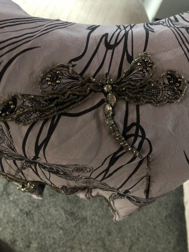 ladies dress KAREN MILLEN black & grey diamonte dtl knee length 100%silk size 12 - Picture 8 of 11