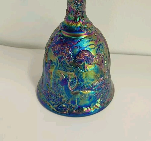 Vtg Fenton Bell Cobalt Blue Carnival Glass Garden Of Eden - Picture 8 of 12