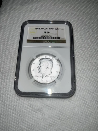 1964 KENNEDY HALF DOLLAR PF68 ACCENTED HAIR NGC CERTIFIED.  