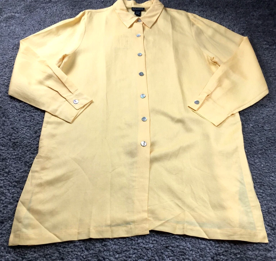 Conjunto túnica e regata Dialogue feminino mistura de linho tamanho G amarelo 2 peças novo com etiquetas - Imagem 2 de 4