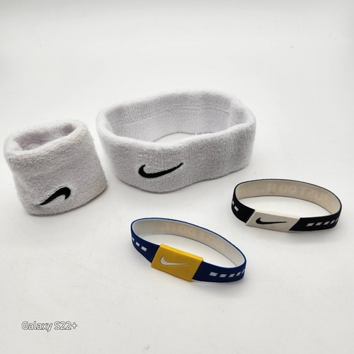 Nike Swoosh Headband & Wristbands Set White Pair Stretch Reversible Bracelets