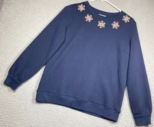 Talbots Sweatshirt Womens Petite Small Blue Embroidered Grandma Core Classic