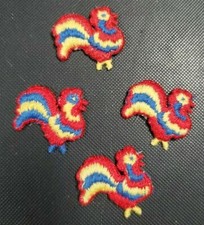 4 VINTAGE RED YELLOW BLUE CHICKEN ROOSTER CRAFT APPLIQUE FREE SHIPPING  