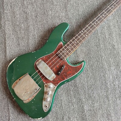 Retro Treated 4-String Green Bass Guitar Chrome Plated Hardware Fast Shipping