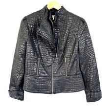 Worthington Blazer Womens Large Black Shimmer Croc Print Double Full Zip Career