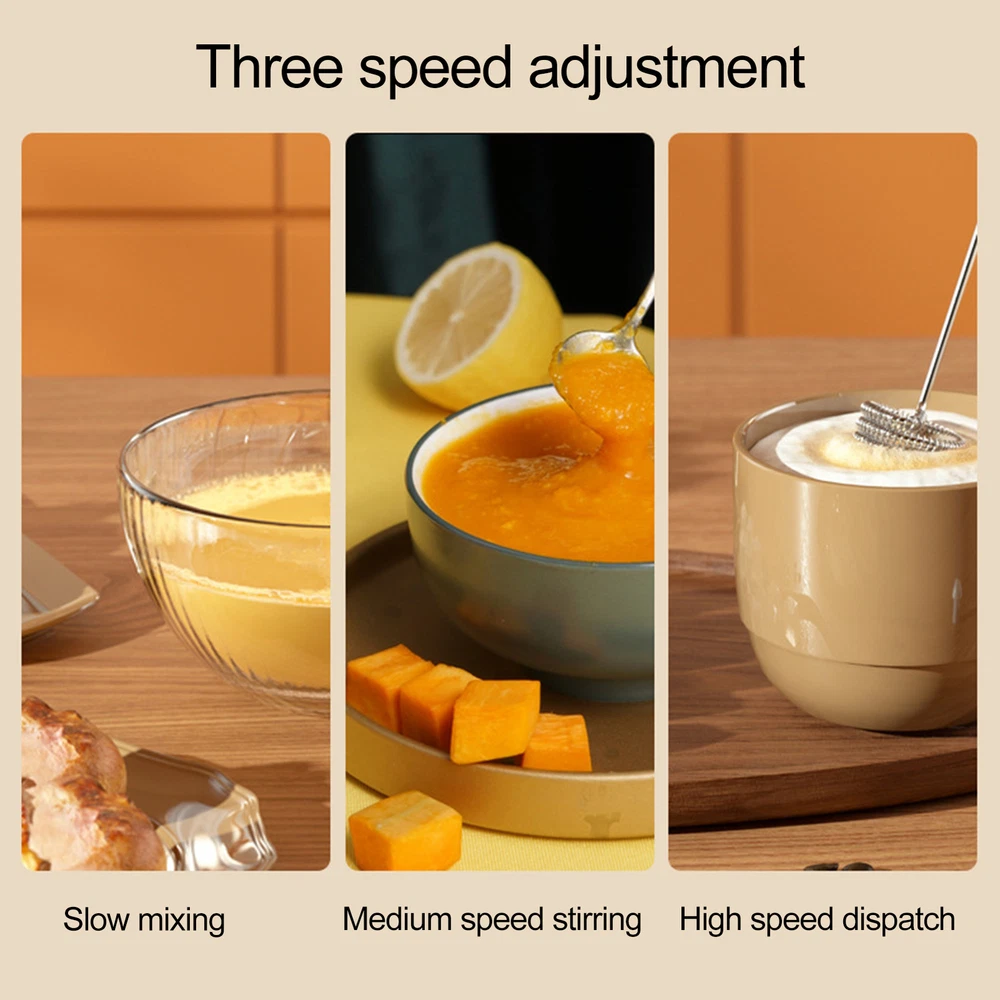 Milk Frother Handheld Whisk Eggs Coffee Milk Wireless Electric Mixer Safe