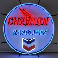 Man Cave Lamp CHEVRON GASOLINES ROUND NEON SIGN